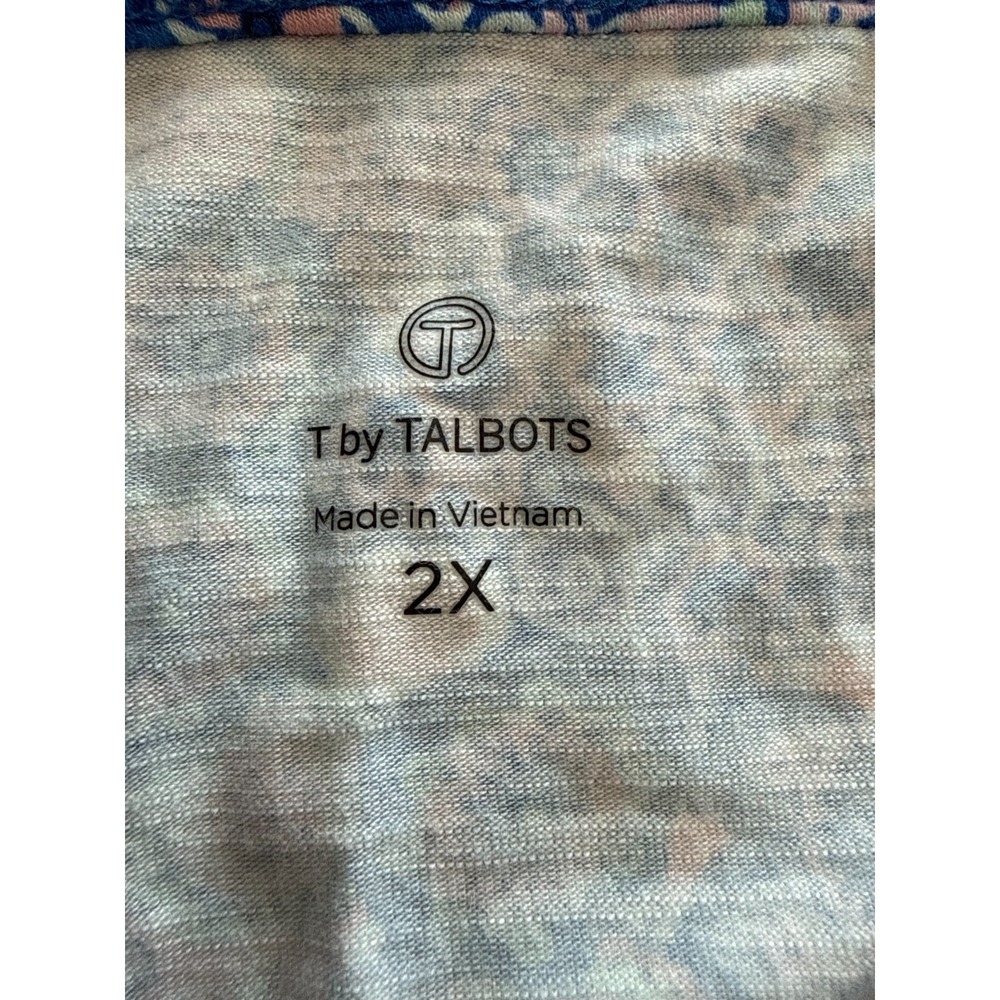 T by Talbots Paisley Drawstring Waist Dress Womens 2X Blue Pink Rayon Cotton - Picture 3 of 6